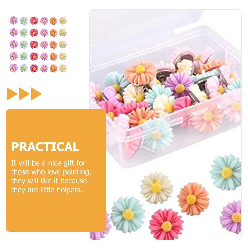 Push Pins 30 Pcs Thumbtack Metal Poster Household Daisy Tacks Portable Multi-function Decorative Pushpins Message Board Flower