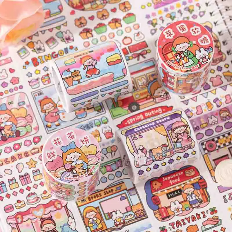 Mr. Paper 4 Style 300cm/roll Cartoon Character Washi Tape Cute Girl Daily Hand Account Decorative Stationery Sticker