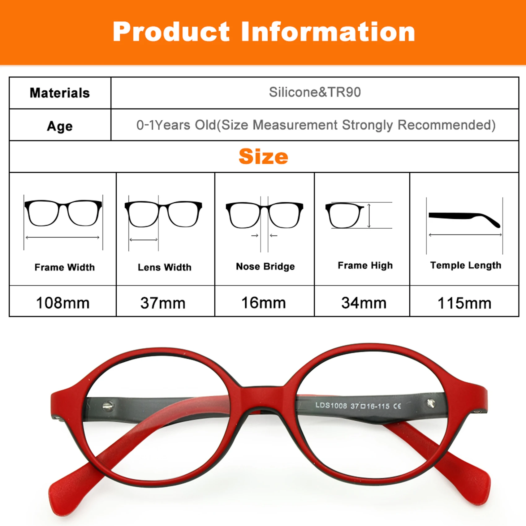 Baby Toddler Glasses Frame TR90 Size 37mm Safe Bendable Flexible