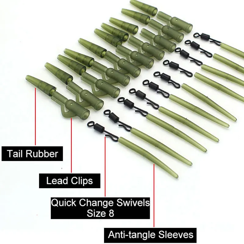 40PCS Carp Fishing Rigs Kit Carp Fishing Accessories Anti Tangle Sleeve  Lead Clip Swivels Rig For Carp Fishing Tackle Equipment