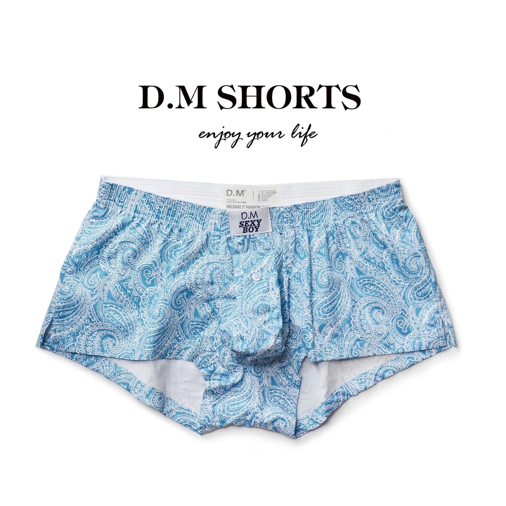 

D. M Men's Underwear Boxer Quick Drying Pure Cotton Arro Pants Flower Flat Corner Pants U Bulge Bag Button Four Corners Sexy