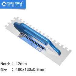 Premium Stainless Steel Jumbo Square Notched Trowel with Ergonomic Wooden Handle for Large Format Tiles (12mm squre notch)