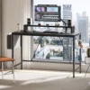 41.7 inch Gaming Desk with LED Monitor Stand, Storage Pocket, Grid Side Frame, for Gaming Room and Home Office 3