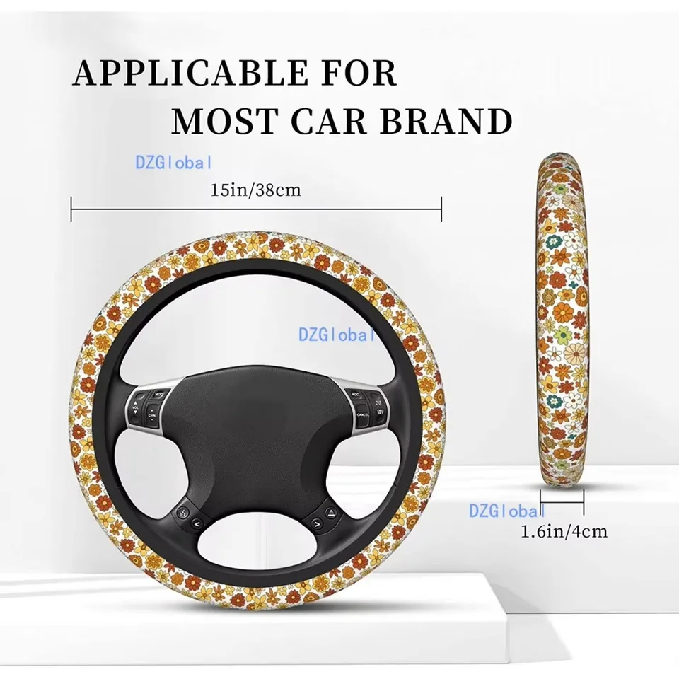 70s Retro Flower Hippie Floral Steering Wheel Covers 70s Retro Flower Hippie Floral Steering Wheel Covers