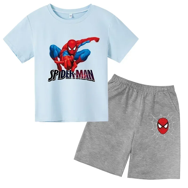 thumbnail image 1 of Conjunto de 2 piezas de camiseta y pantalones cortos deportivos para niños de Marvel Spider-Man, conjunto de verano para bebés de 3 a 12 años, ropa de marca de dibujos animados para niños, 1 of 5