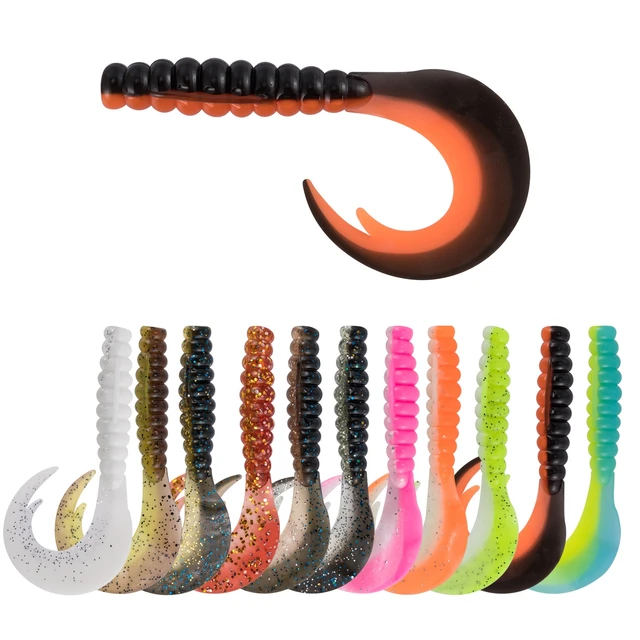 10pcs Grub Soft Fishing Lures Plastic Worm Swimbaits Ribbon Tail