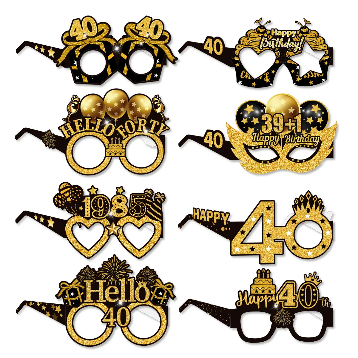 Elegant Black and Gold 40th Birthday Celebration Photo Backdrop and Party Decor Set