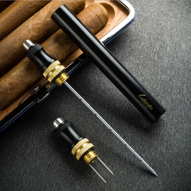 Black Portable Cigar Draw Enhancer Tool Stainless Steel Needle 4in1 Drilled Burr Dredge Hole Cigar Punch Smoking Accessories - Image 4