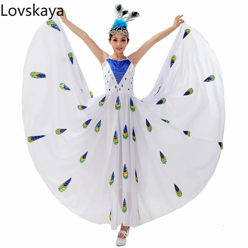 

Minority Sequined Suspenders Chiffon White Peacock Costume Dai Dress Skirt Performance Clothing