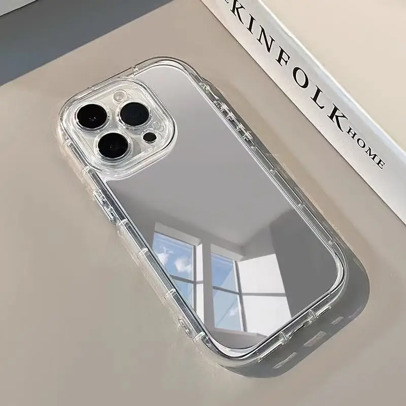Mirror Phone Case For iPhone 17AIR 11 12 13 14 15 16 17Pro Max Plus Lens Ring Anti-Fall 1.5mm Hard Case makeup mirror