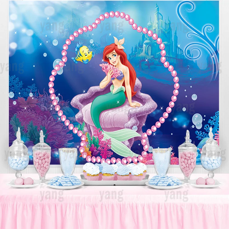 Disney Pink Little Mermaid Ariel Princess Wedding Castle Bubble Undersea Fondale Girls Birthday Party Baby Shower Banner