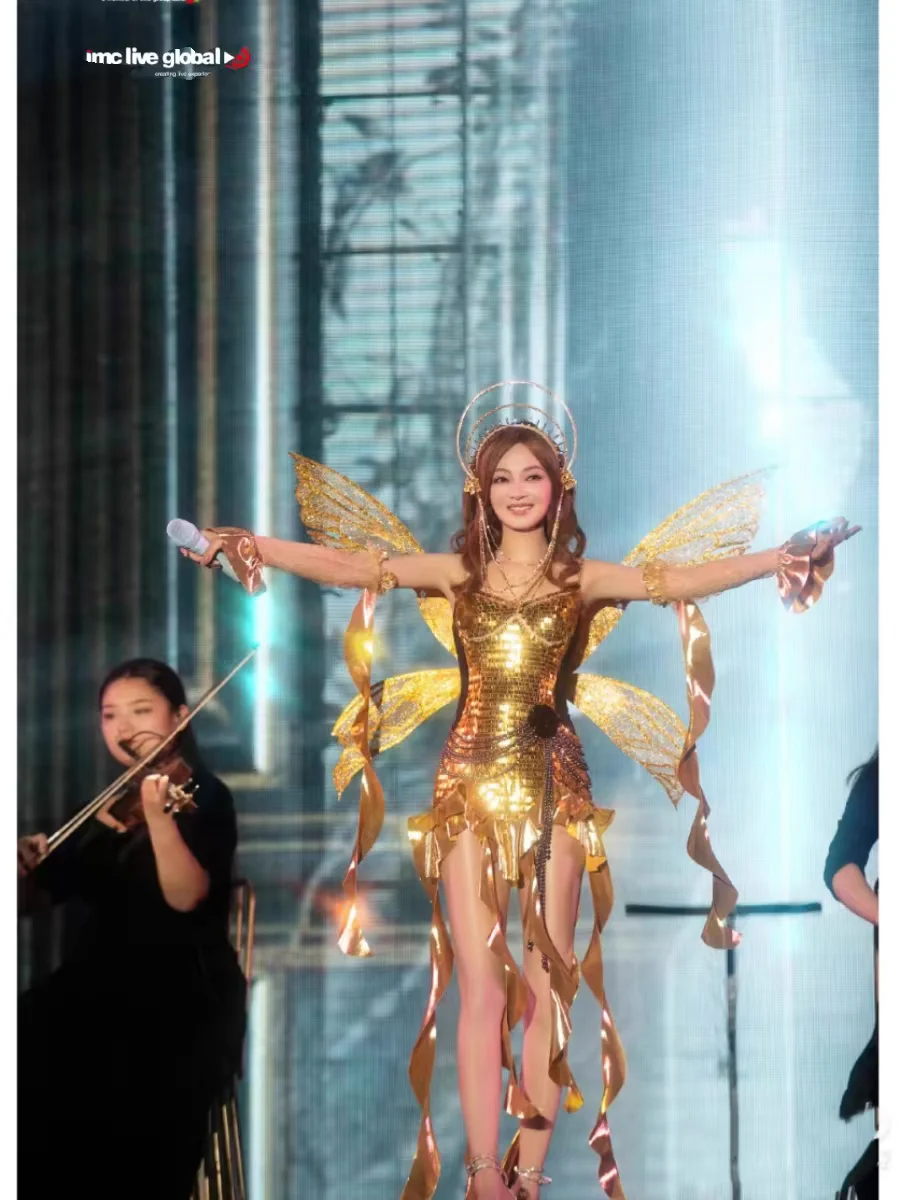 Golden Sequin Camisole Kelp Skirt Nightclub Bar DJ Female Singer Leading Dance Stage Costume Party Model Theme Show Clothing
