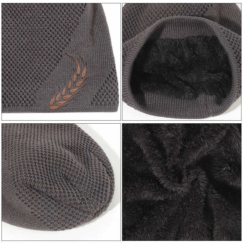 Winter Hat Knit Beanie Thermal Thick Polar Fleece Snow Skull Cap for Men and Women Autumn Plus Velvet Wheat Knitted