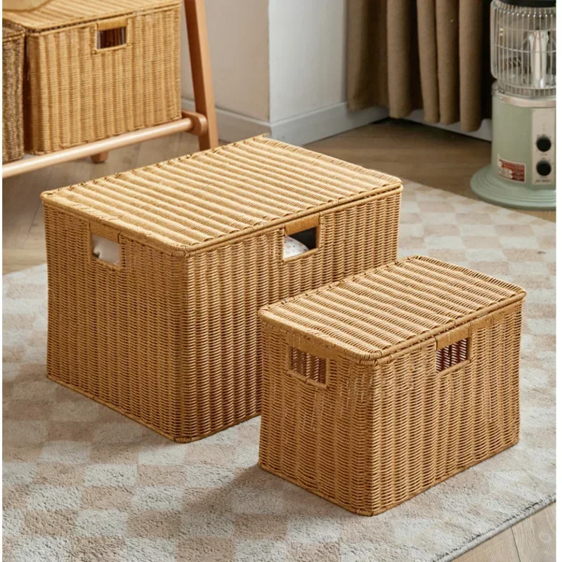 Large Rattan Woven Storage Basket, Clamshell Design, Breathable Organizer, Stylish Practical Supplies, Modern Home 4