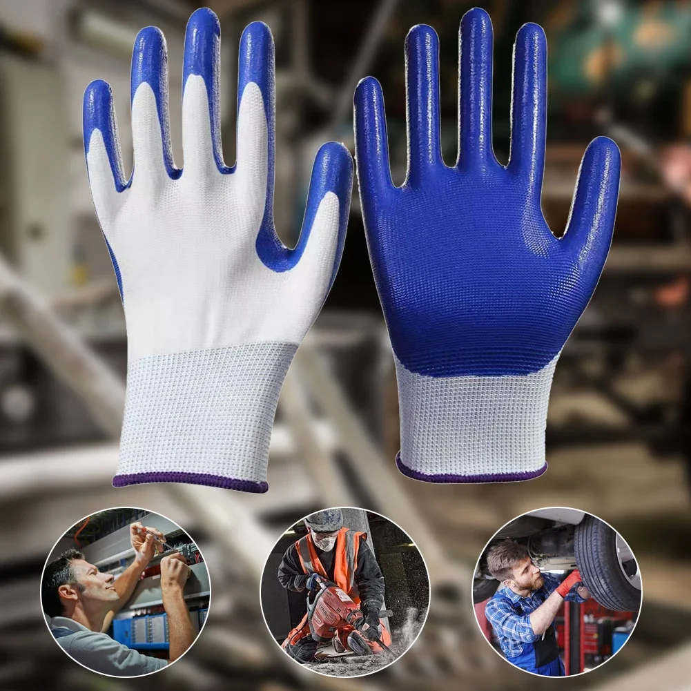 1-10Pairs Work Gloves security Protection Grey Nylon Nitrile Gloves Blue Latex Coated Breathable Wear Logging Carpenter Supplies 5