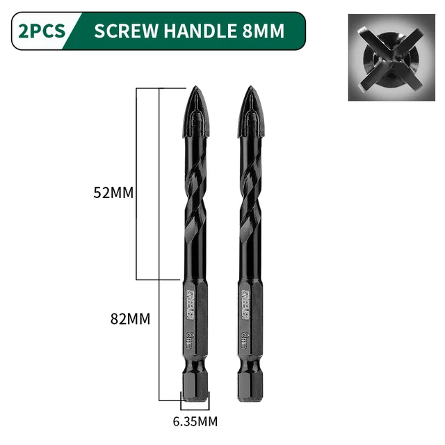 GREENER 3-12mm Four-blade Concrete Impact Glass Drill Cross Hex Tile Drilling Bit Special For Hexagonal Shank Hard Alloy Tri 8mm 2pcs