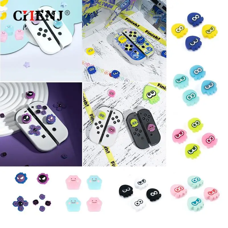 4Pcs Cute Luminous Splatoon Game Theme Thumb Grip Caps Thumbsticks Cover Set Compatibile Con Switch Controller Joystick Cover