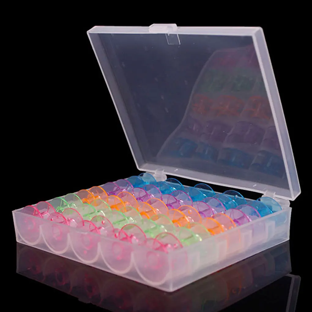 25 Pcs/box Empty Bobbin DIY Crafting Sewing Machine Plastic Spools Thread Organizer with Storage Box