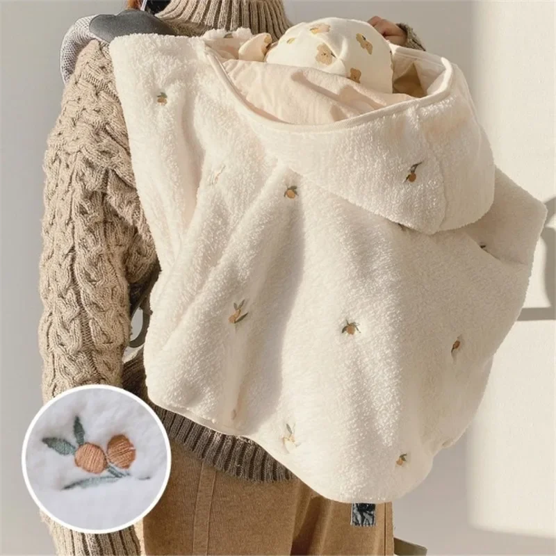 Baby Girl Coat Infant Outfit Windproof Coral Velvet Blankets for Newborn Embroidered Baby Clothes Ins Winter Baby Hooded Cloak