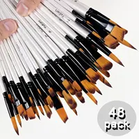 48/pack Artist Brushes, with High-quality Wooden White Handles and Nylon Bristles, Including Round, Flat, Filbert, and Angular 1