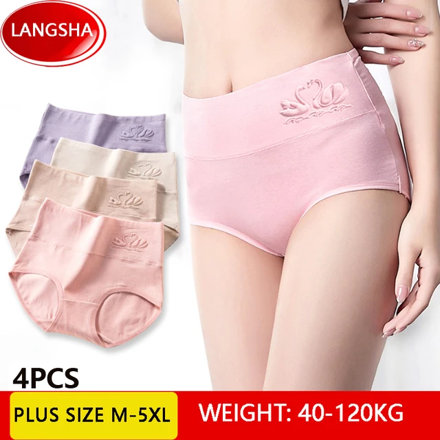 4PCS High Waist Cotton Panties Women Body Shaper Underwear Plus