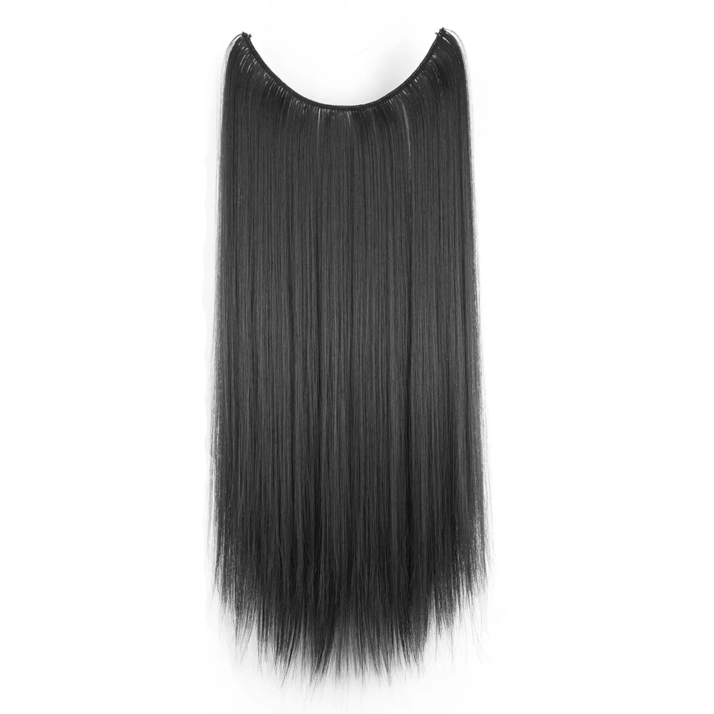 Synthetic Hair Extensions 26 Inch Long Straight Gray Black Blonde Fish Line Halo Invisible Hairpiece Hair Accessories hair extensions