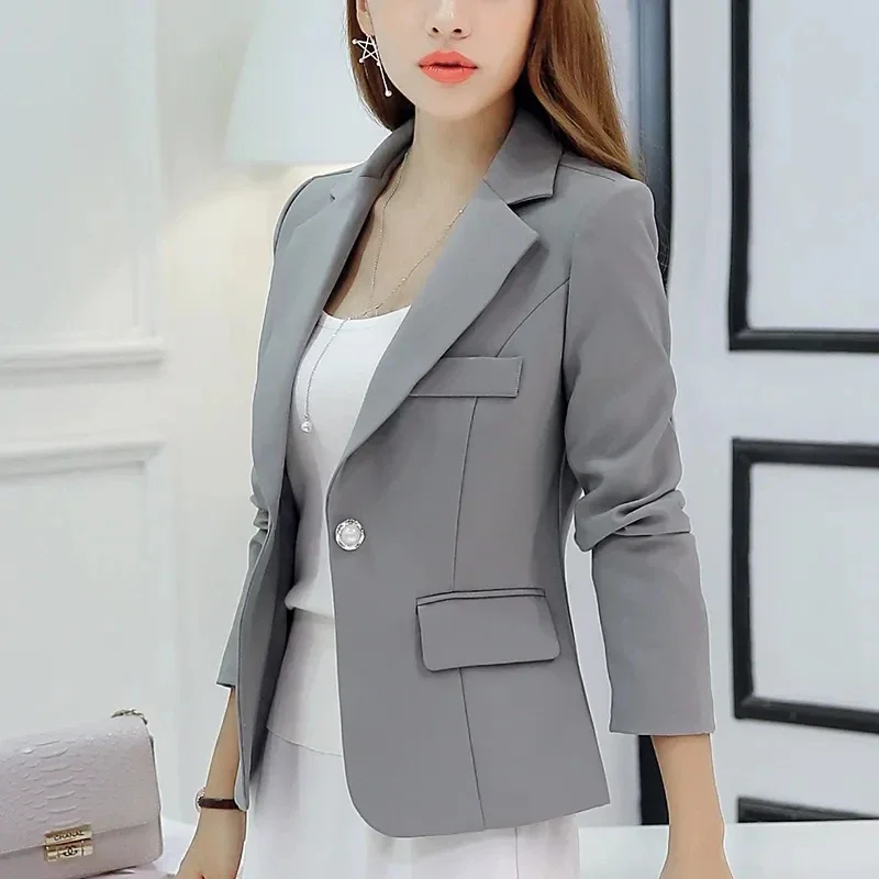 

Women Blazer Formal Slim Blazers Lady Office Work Suit Pockets Jackets Coat Korea Notched Collar Casual Short Outwear Jacket