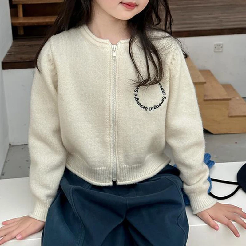 

Girls' Autumn Winter Fashion Round Neck Long Sleeved Cardigan Solid Boy's Sweater Cute Kids Children's Clothing Kawaii Baby Tops