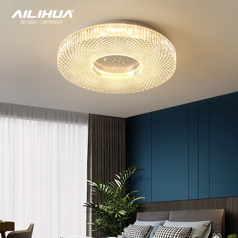 

Light luxury crystal bedroom ceiling lamp round atmosphere simple modern room 2022 new LED master bedroom lamp