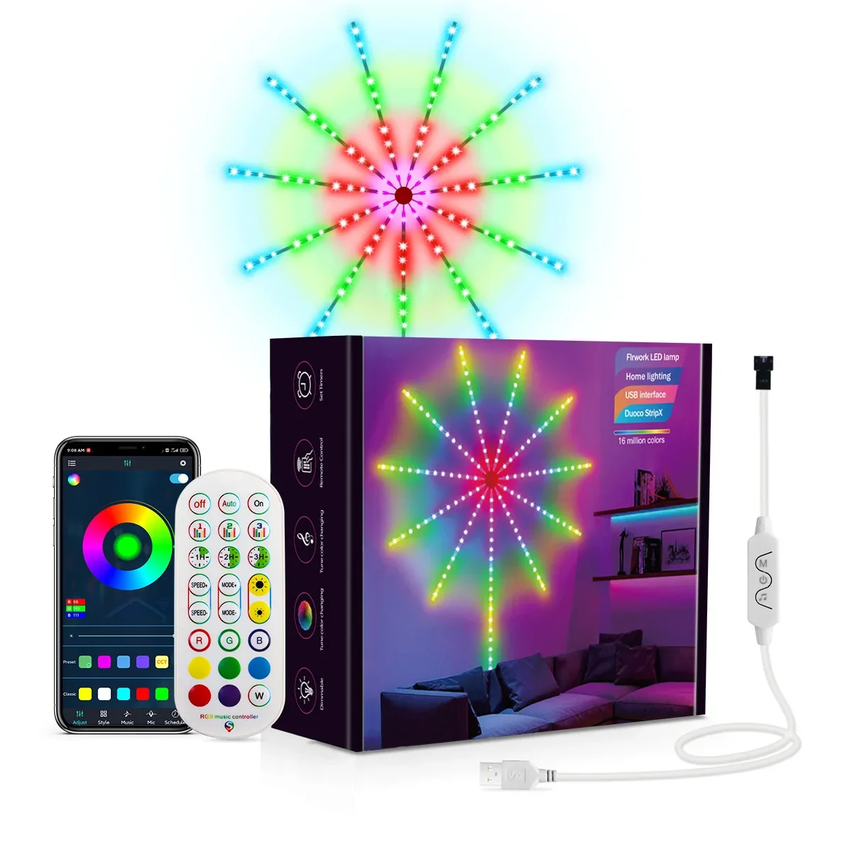 

Light Led Lights for Bedroom Room Firework LED Strip Lights Decor Gaming Room Decoration Strip Tape Lamp Bluetooth APP Control