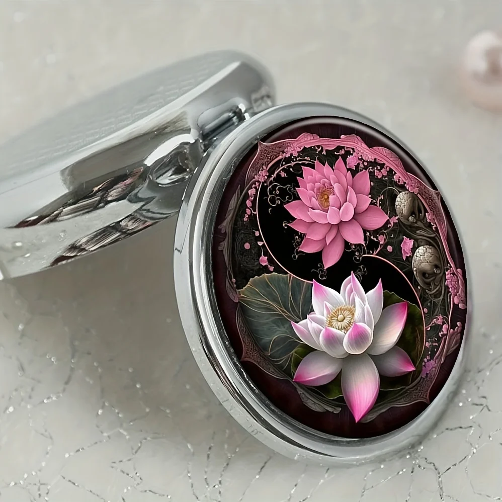 Lotus shaped round medicine box household portable medicine storage box 3-compartment sub-packaging box storage box,medicine storage container
