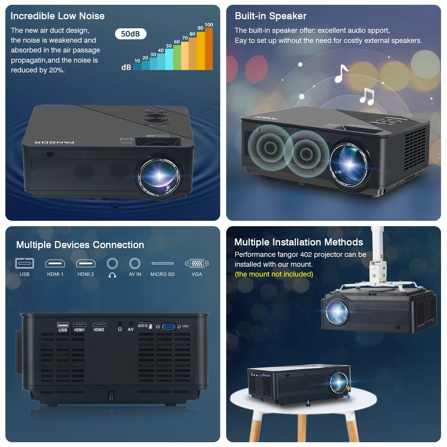 FANGOR 26000 Lumens 4K Projector Smart Wifi BT Projectors Full HD 1080P Native Video Dolby Audio Home Outdoor Theater Beamer