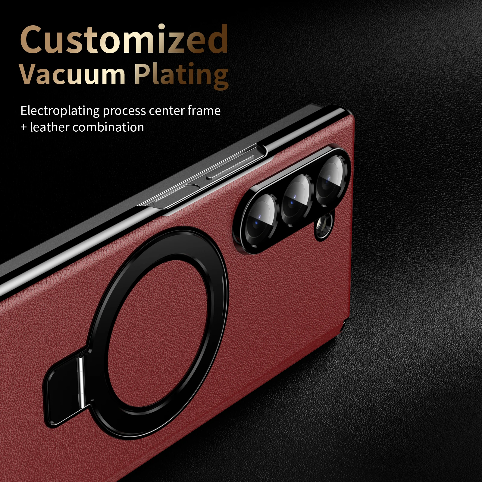 Leather Magnetic Case with Hinge Bracket & Full Screen Glass Protection