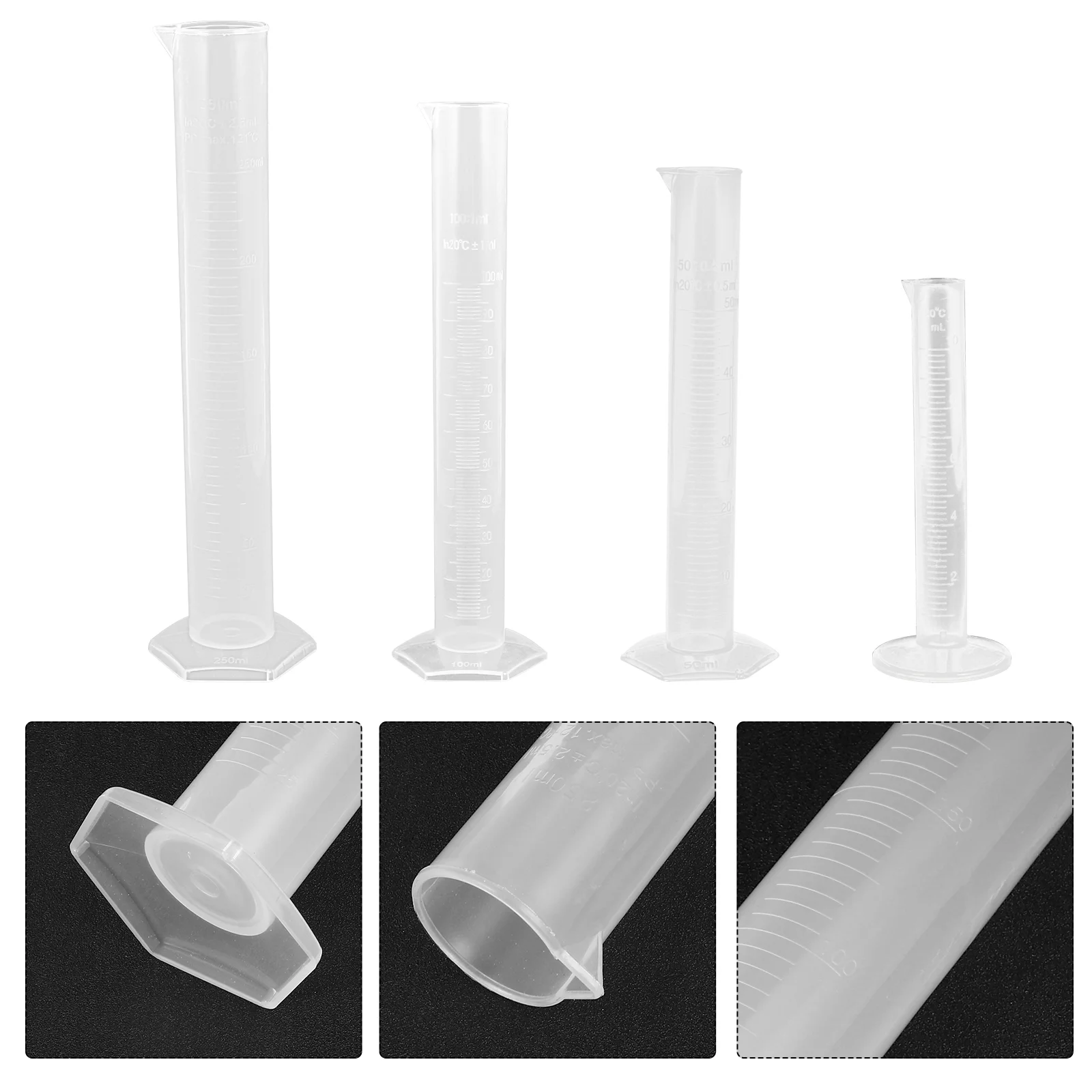 

4 Pcs Plastic Measuring Cylinder Tool Graduated Test Tubes Flask Transparent for School Thicken Science