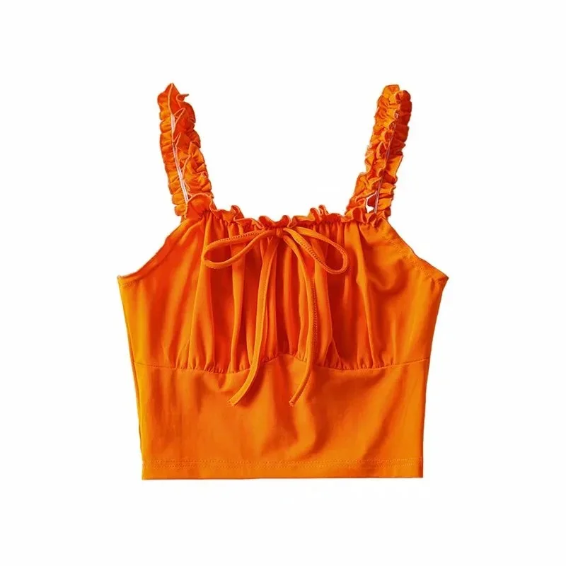 Lace Up Bandage Ruched Ruffles Sexy Strap Corset Crop Top Women Summer Skinny Sleeveless Backless Tanks Camis Streetwear Holiday spanx camisole