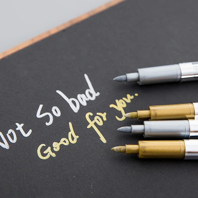 Metallic Marker Pen Waterproof Permanent Acrylic Gold Silver Color Pen Back to School Supplies Highlighter Marker DIY Painting 5