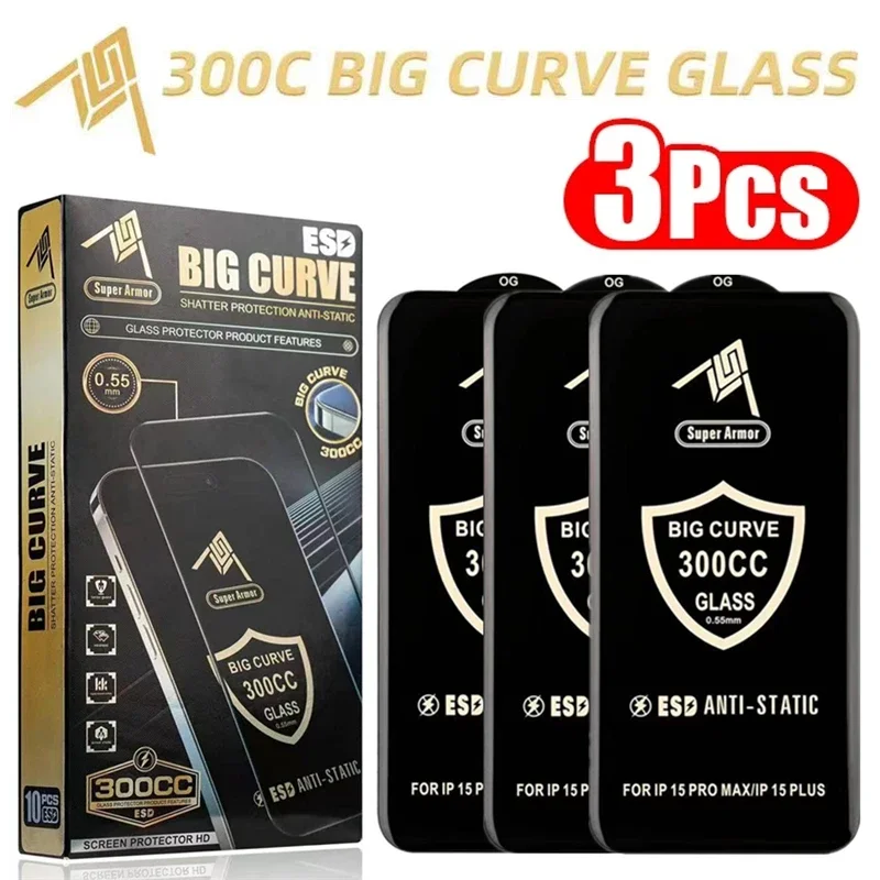 Szkło Hartowane Big Curve 300CC do iPhone Pro Max ESD Antystatyczna Ochrona Ekranu do iPhone 16 Plus X XR XS