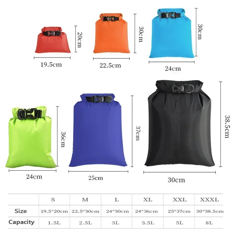 1.5/2.5/3/3.5/5/8L Waterproof Dry Bag Sack Ultralight Drifting Swimming Clothes Storage Bag Camping Rafting Kayaking Sport