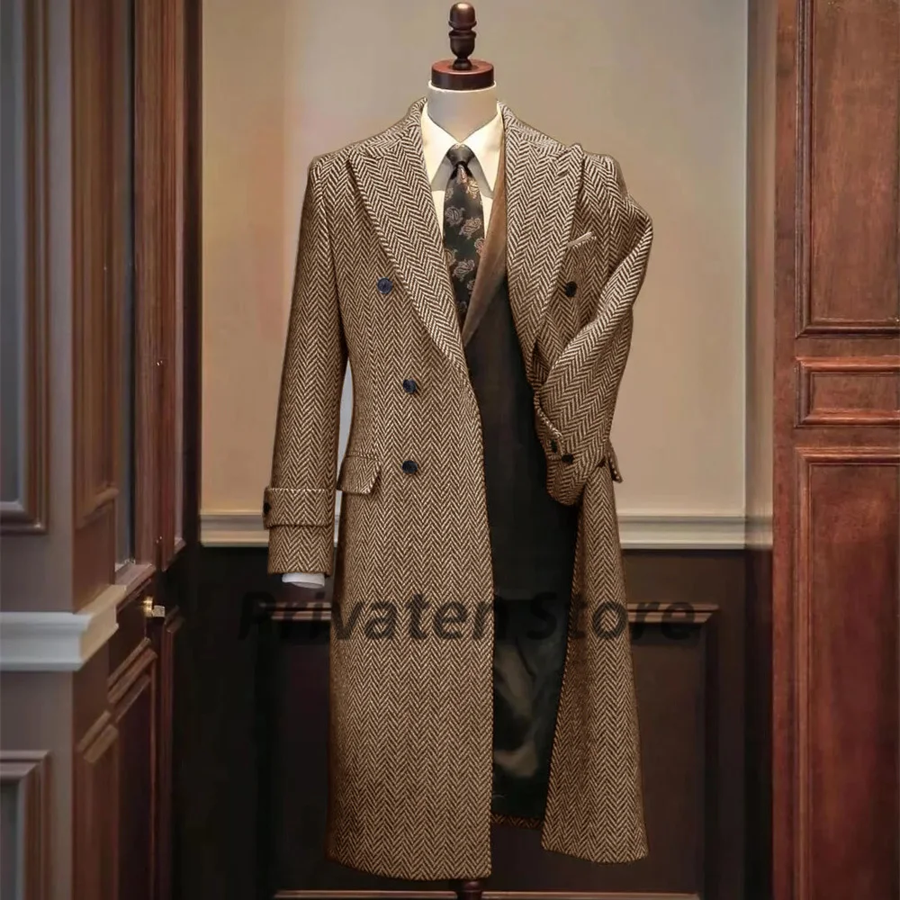 Men Jackets Notched Herringbone Lapel Blazer Suit Long Coat Windbreaker men suits jackets