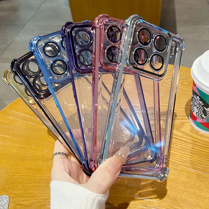 Clear Plating Soft Silicone Shockproof Phone Case with Full Lens Film Protection