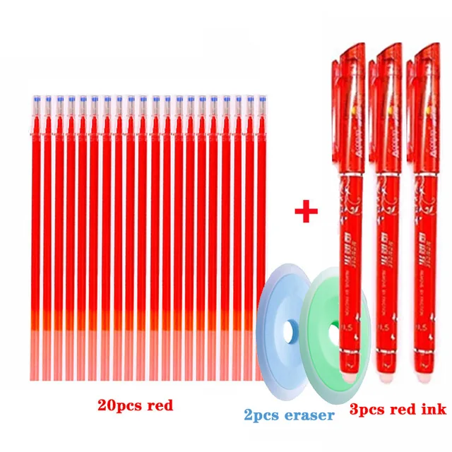 25 pcs/set Erasable Gel Pen Refills Rod 0.5mm Washable Handle Magic Erasable Pen for School Pen Writing Tools Kawaii Stationery 25pcs red set