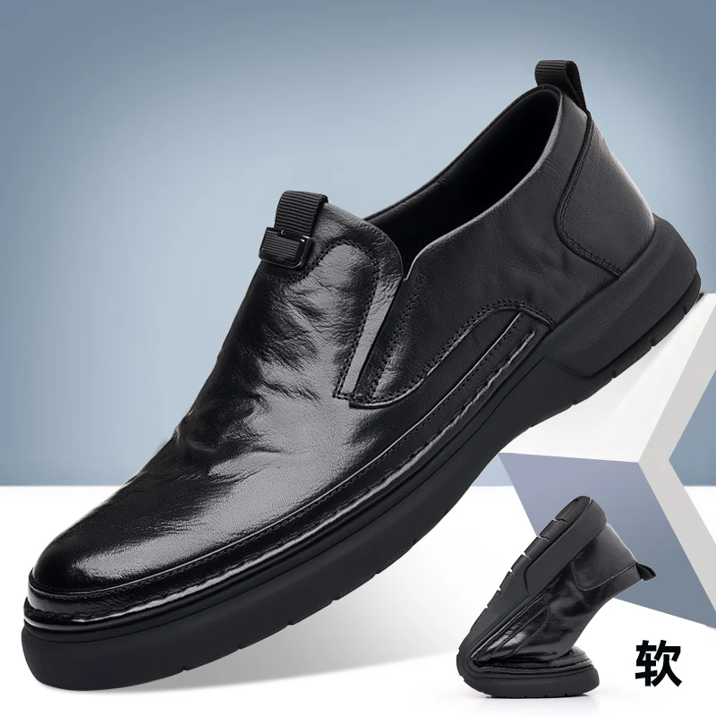Leisure leather men shoes spring autumn British style slip-on lazy soft sole business loafers