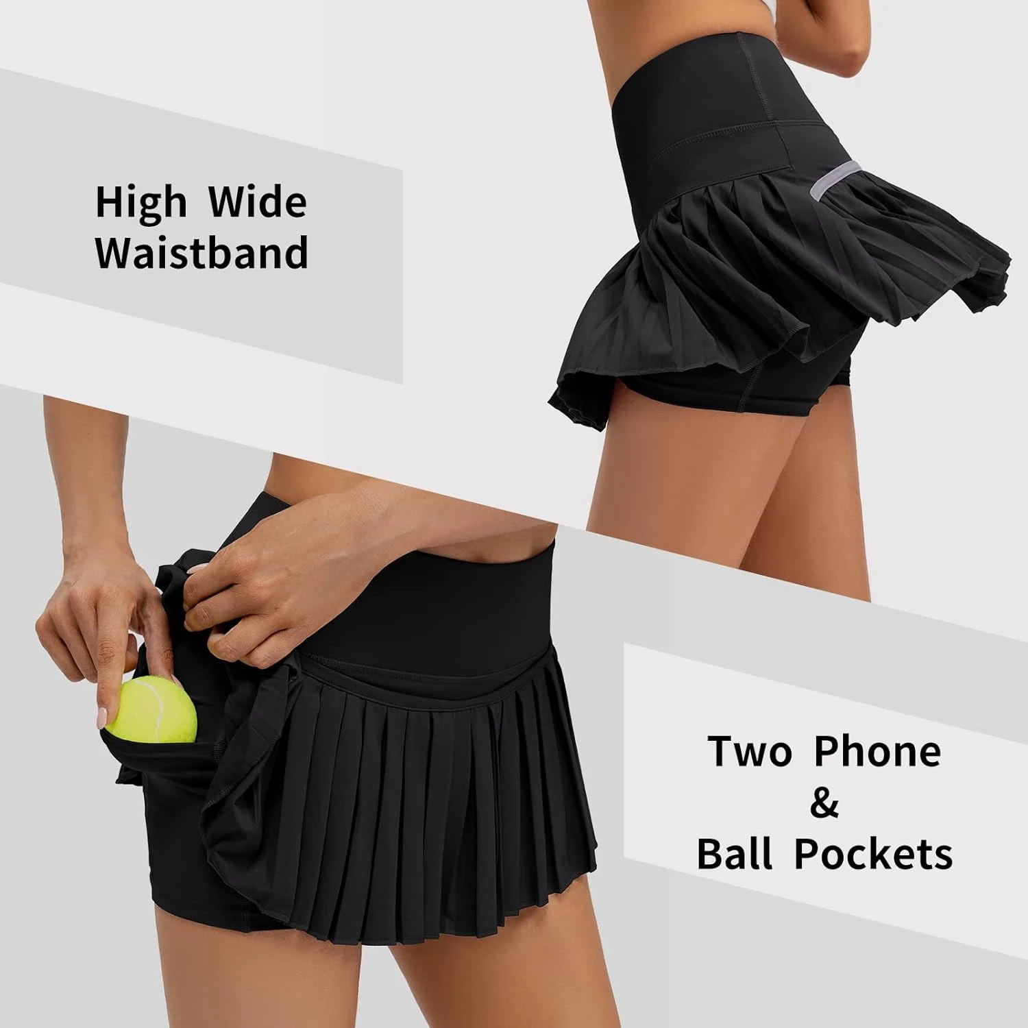 Womens High Waisted Pleated Tennis Skirt Chic Athletic Golf Skort with Shorts Pockets for Workout and Running