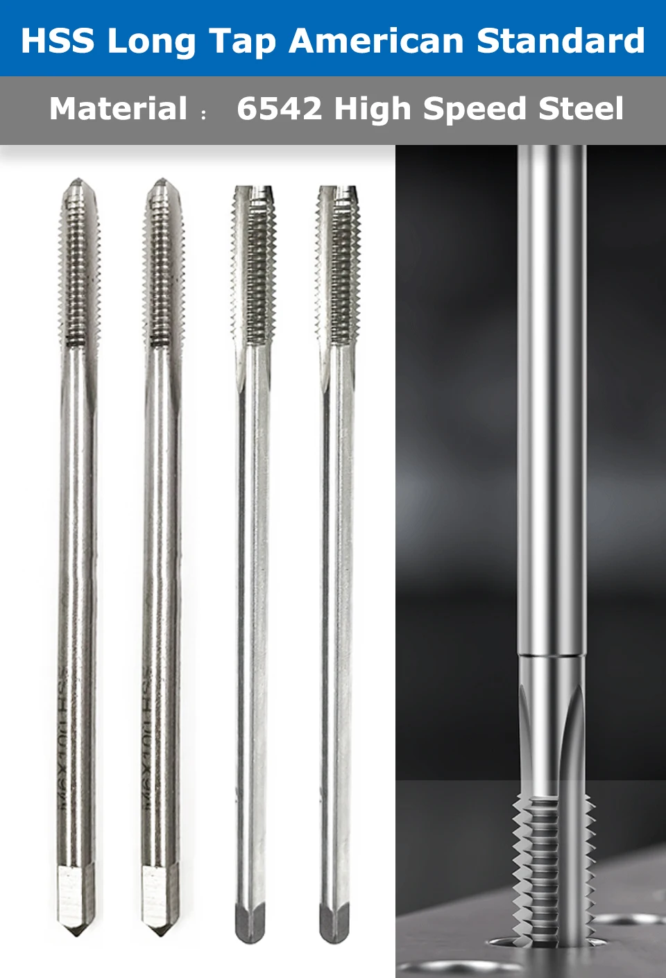 HSS Extended Long Tap American Standard UNC UNF UNEF UN UN UNS Straight Nut Thread Screw 1/4 5/16 3/8 7/16 1/2 9/16 5/8 3/4 7/8 – Detail 1