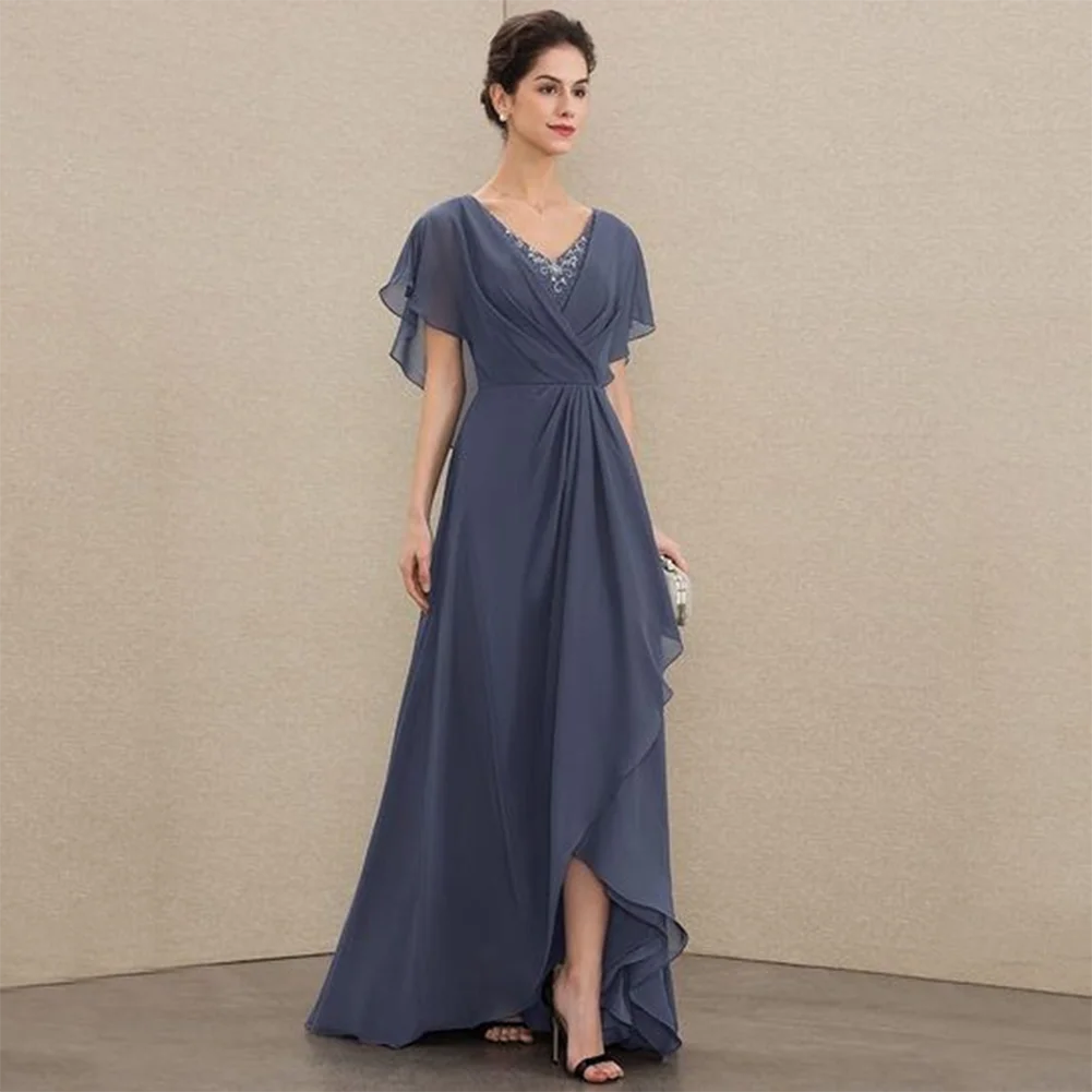 

Elegant Long Chiffon Beaded Mother of Bride Dresses with Slit Floor Length Zipper Pleated Abendkleider Robes de Soirée for Women