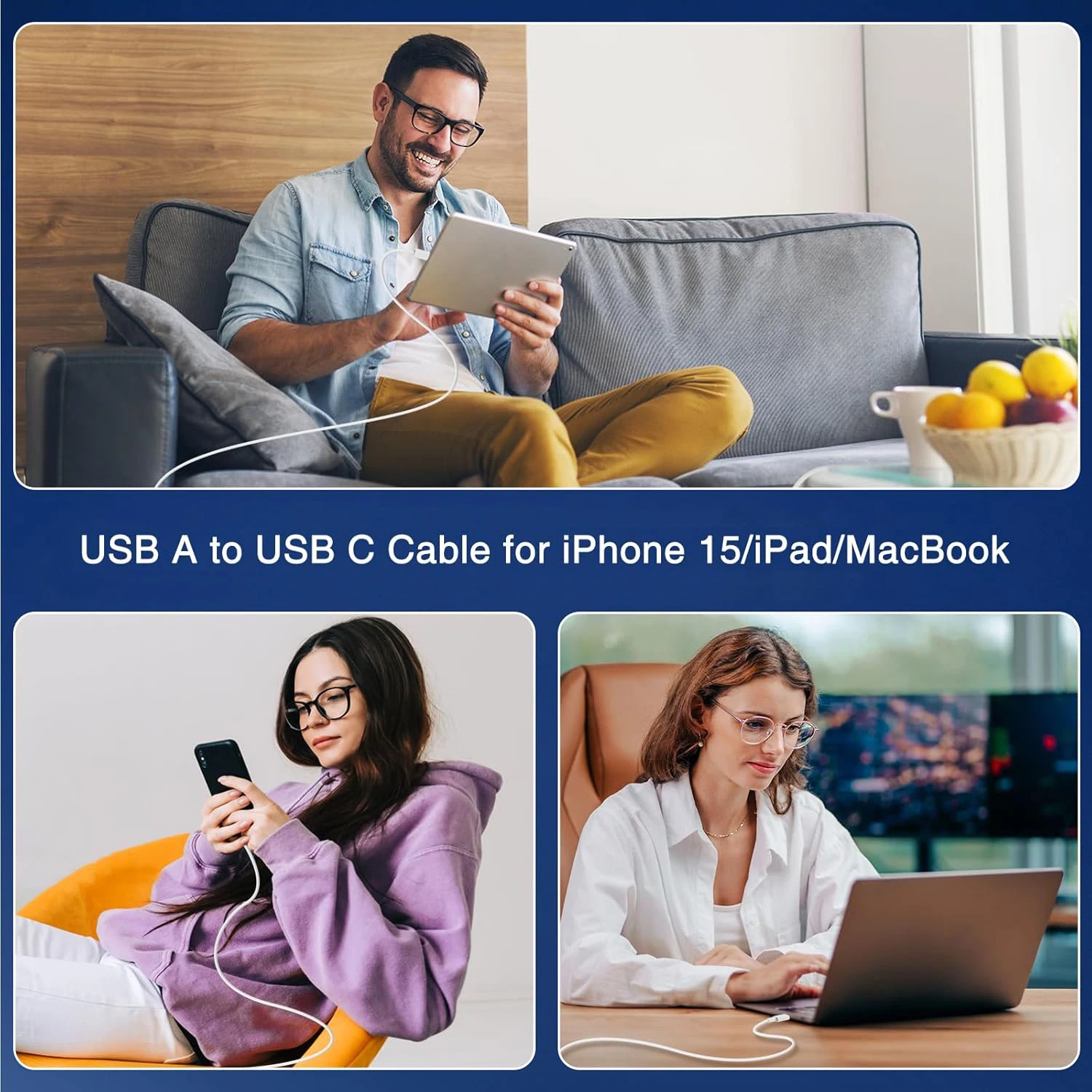High-Speed USB to Type C Fast Charging Cable, 2.4A Super Charger Data Cord