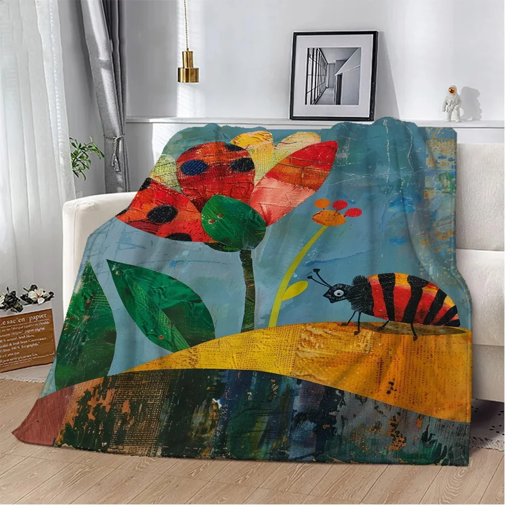 Illustrator Eric Carle 대형 담요, 킹 사이즈 푹신하고 부드러운 담요, 비치 타올 던지기, 극세사 침구, 니트 격자 무늬 무릎