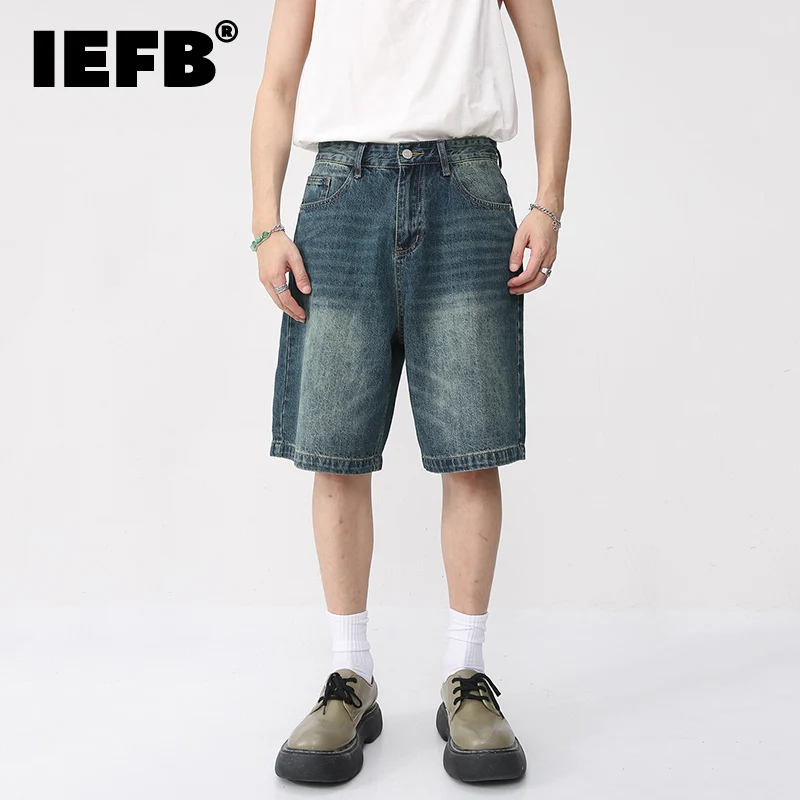 Men Jeans Denim Pants Summer Jeans Shorts Denim Shorts IEFB Summer Denim Shorts Men's Loose Korean Style Retro Short Jeans