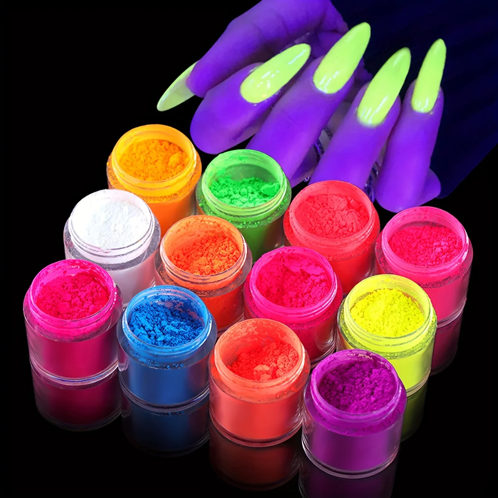 12 Colors Pigment Nail Powder Kit, Pigment Nail Super Bright Neon Powder Barbie Fluorescent Acrylic Set, With Clear Box