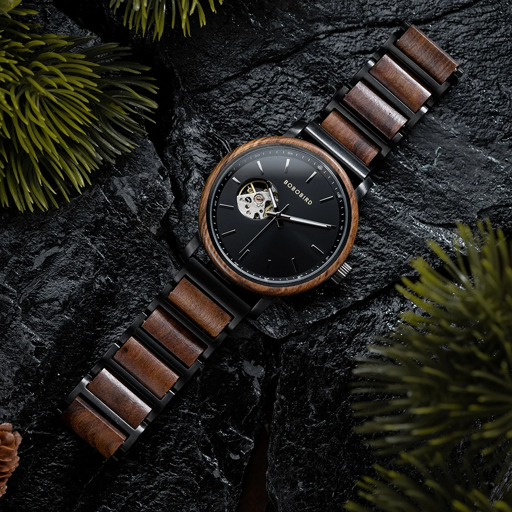 Mechanical Watch BOBO BIRD Classic Fashion Men's Automatic Wristwatch Tabby Wood Watches Gift Box reloj hombre
